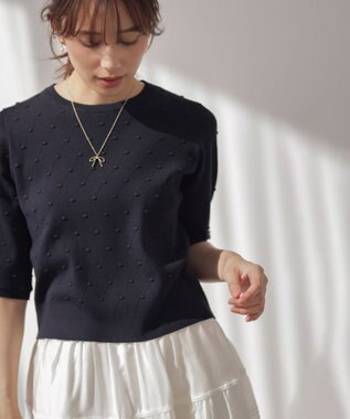 組曲 L 【先行予約・WEB限定】ポップコーンアーガイル5分袖 ニット ネイビー系