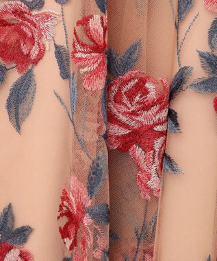 GRACE CONTINENTAL ローズ刺繍フレアドレス ベージュ