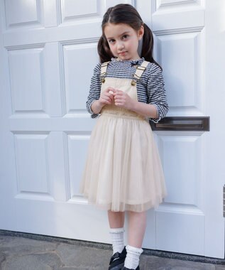 ANY KIDS シアー ギンガム 七分袖 Tシャツ ブラック