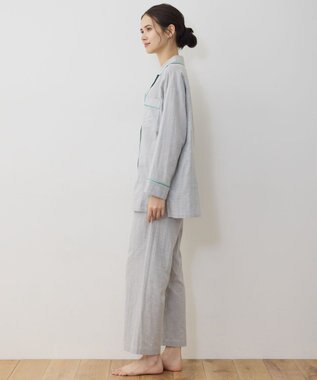 自由区 【WEB限定】オーガニックコットンパジャマ グレーストライプ×グリーン