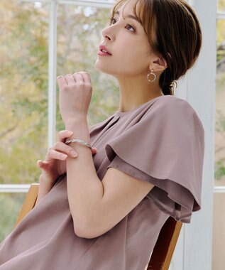 Tiaclasse 【UVケア・接触冷感】“あまラク” シフォンフレアスリーブカットソーチュニック ピンクモカ