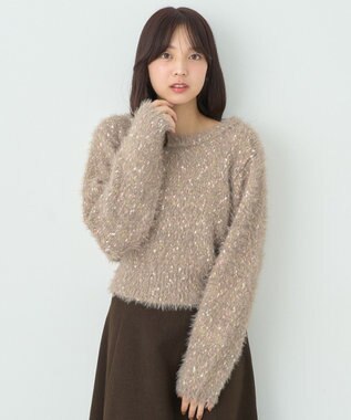 earth music&ecology ジャンボノットシャギーニットプルオーバー Pink Beige