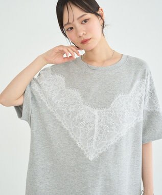 earth music&ecology レース切替ドルマン裏毛プルオーバー Gray Mixture