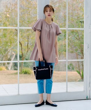 Tiaclasse 【UVケア・接触冷感】“あまラク” シフォンフレアスリーブカットソーチュニック ピンクモカ