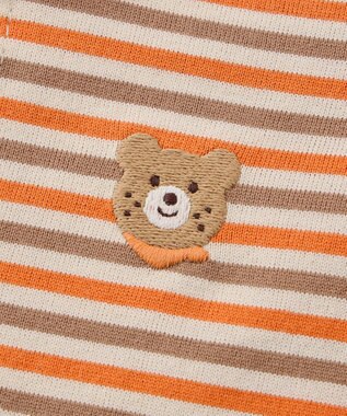 MIKI HOUSE HOT BISCUITS ワンポイント刺繍 みじんボーダー カバーオール オレンジ