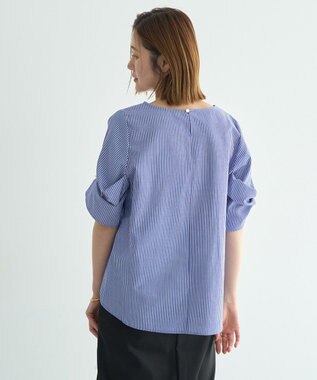 YECCA VECCA パールタックスリーブブラウス Stripe