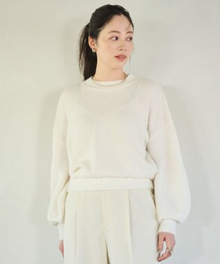 #Newans 【洗える】クロップドバルーンボリュームスリーブニット ホワイト系