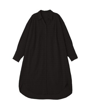 Green Parks シアーチェックシャツワンピース Black