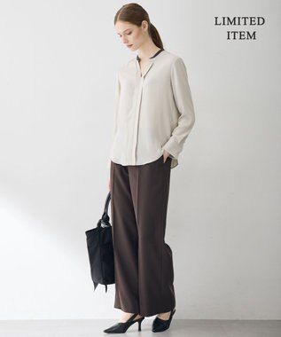 ICB L 【6/12-6/28期間限定・受注生産・WEB限定】BackSatinAmunzen キーネックブラウス トープ×チャコール