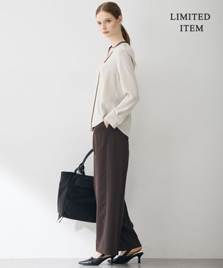 ICB L 【6/12-6/28期間限定・受注生産・WEB限定】BackSatinAmunzen キーネックブラウス トープ×チャコール