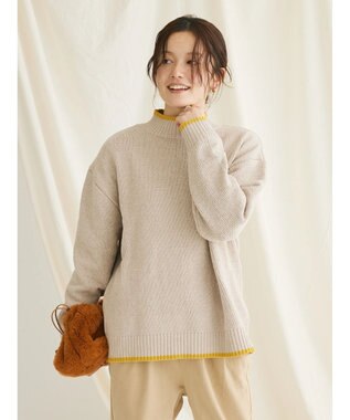 CRAFT STANDARD BOUTIQUE 洗えるモールニット配色プルオーバー Gray Beige