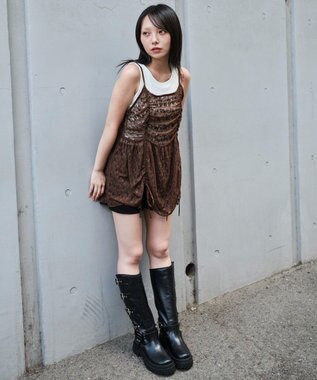 WEGO ドロストデザインキャミワンピース ブラウン