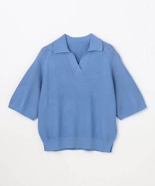 ANY L アクリルガーターポロ衿ニット ブルー