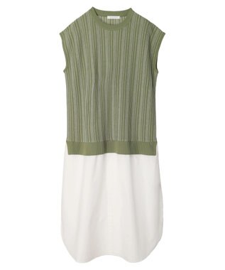 Green Parks ストライプ柄ニットドッキングワンピース Green