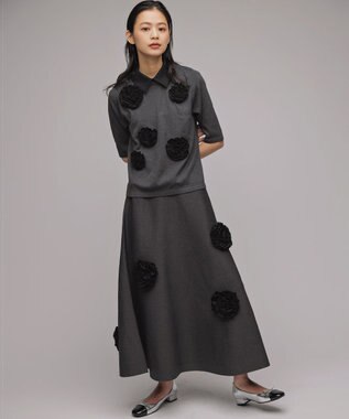 組曲 S 【組曲×setsuko sagittaire】ボンボンフラワーニット スカート グレー系