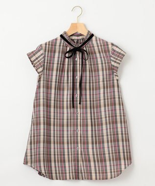 組曲 【リボンタイ付き】シアーツイルチェック ブラウス ベージュ系3