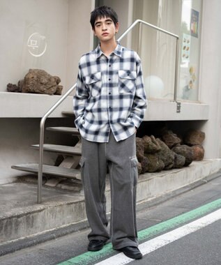 WEGO 【ユニセックス着用ITEM/ウエストゴム/MLサイズ展開】ワイドスウェットカーゴパンツ ブラックその他