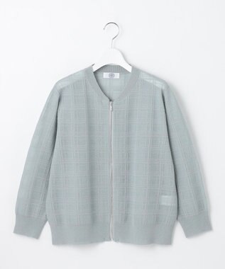 J.PRESS LADIES 【洗える】SHEER JACQUARD ニット ブルゾン グレイッシュアクア系
