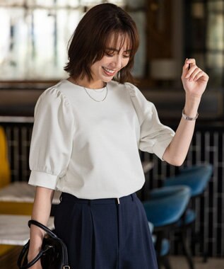 ANY SIS S シャイニーラメパフスリーブ カットソー シャンパン