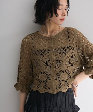 Green Parks ・ＳＵＧＡＲ　ＳＰＯＯＮ　２ｗａｙクロシェカーディガン Gray Beige