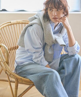 AMERICAN HOLIC ＵＶカットリサイクルコットンオックスシャツ Stripe Sax