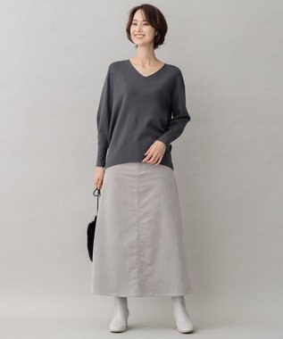 自由区 【洗える】リブレスコール ロングスカート ライトグレー系
