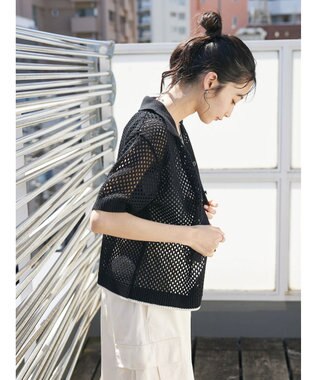 CRAFT STANDARD BOUTIQUE 配色メッシュニットカーディガン Black