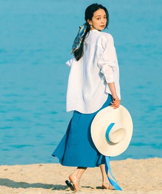 23区 【洗える】LIBECO バンドカラー シャツ ホワイト