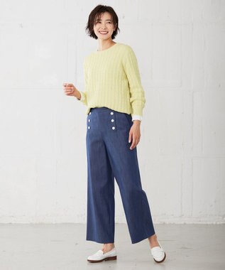 J.PRESS LADIES 【洗える】セルロースシャンブレー セミワイド マリン パンツ ブルー系
