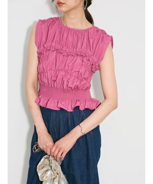 Green Parks シャーリングデザインコルセット風ブラウス Pink