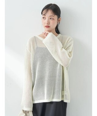 earth music&ecology ラメメッシュプルオーバー Ivory