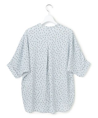 ICB L 【先行予約・WEB限定】BackSatinAmunzen 5分袖キーネックブラウス サックスブルー×モチーフドット柄