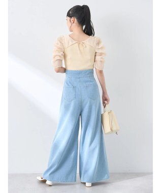 earth music&ecology ダブルベルトデザインワイドパンツ Light Indigo
