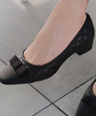 Tiaclasse 【安田美沙子さん着用・撥水】リボンキルティングパンプス　レインシューズ ブラック