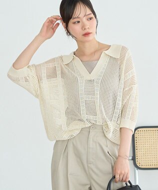 earth music&ecology レーシースキッパーポロニットプルオーバー