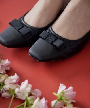 Tiaclasse 【安田美沙子さん着用・撥水】リボンキルティングパンプス　レインシューズ ブラック