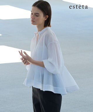 23区 【エステータ】サッカーオーガンジー タックブラウス ホワイト系