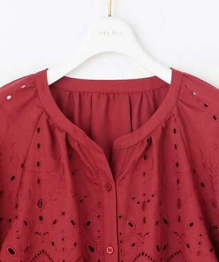 ANY SIS L 【洗える】カットワークエンブロイダリー ブラウス レッド