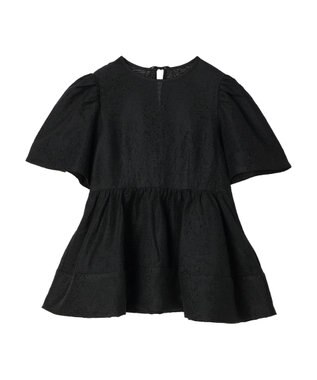 Green Parks パフスリーブジャガードペプラムブラウス Black