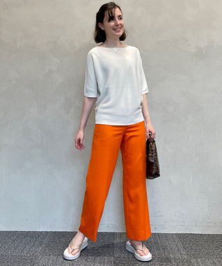 自由区 【洗える】コットンストレッチホールガーメント プルオーバー ニット ホワイト系