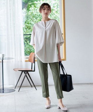 Tiaclasse 【安田美沙子さん着用・日本製・洗える】ジョーゼットピンタックテーパードパンツ カーキ