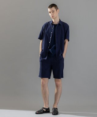 JOSEPH HOMME 新素材【通気性/洗える/ストレッチ】トリコワッシャーストレッチ　レギュラーカラー半袖シャツ ネイビー系
