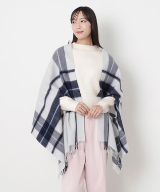 MOONBAT MACKINTOSH PHILOSOPHY(マッキントッシュ フィロソフィー）ウール100% 2WAYチェックポンチョストール ライトグレー