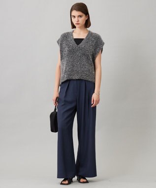 ICB L 【洗える】 ドレープスラブデニム ワイドパンツ インディゴ系