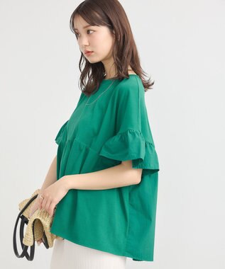 earth music&ecology 【接触冷感/洗濯機可】フリルドッキングポンチョＴ Green