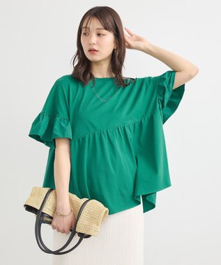 earth music&ecology 【接触冷感/洗濯機可】フリルドッキングポンチョＴ Green