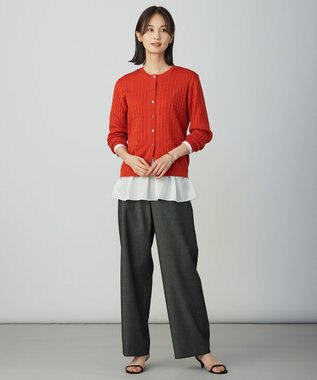 J.PRESS LADIES S シャンブレー2wayストレッチ ワイド ストレート パンツ チャコール系