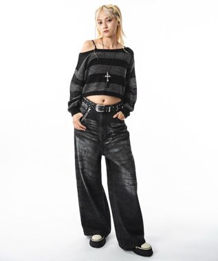 WEGO 【ユニセックス着用ITEM】スーパーバギーダーティデニムパンツ デニムブラックソノタ