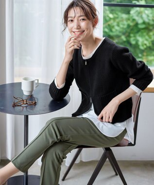 Tiaclasse 【安田美沙子さん着用・日本製・洗える】ジョーゼットピンタックテーパードパンツ カーキ