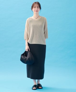 ANY 【洗濯機可/アンチピリング】ギマハーフスリーブニット サンドベージュ